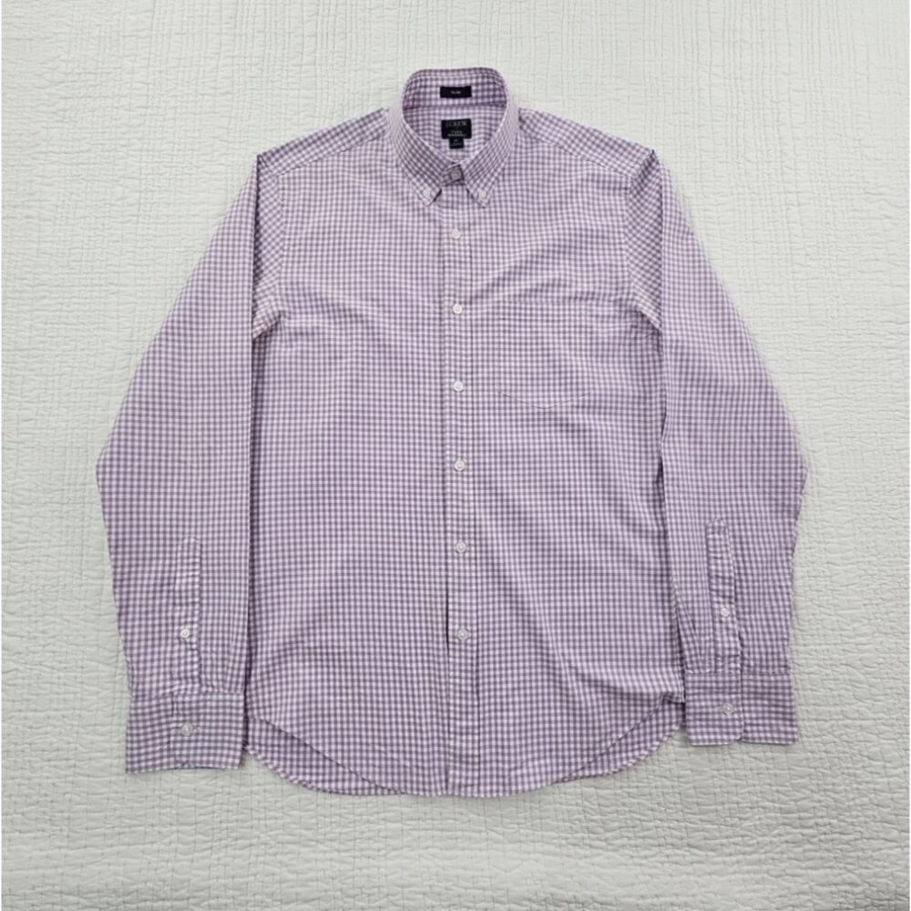 J. Crew Shirt Men's M Lilac Purple Checked‎ Slim Fit Flex Washed Long Sleeve EUC